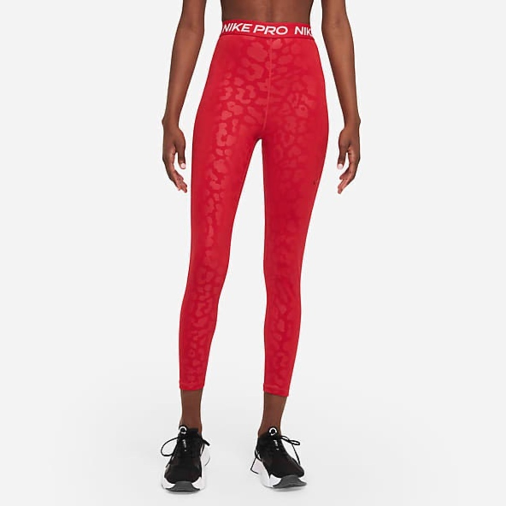 Nike Pro Red Leopard Printed Seamless Leggings 7/8 Super High Rise Size Small